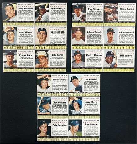 1961 Post Uncut Sheets (3) w/ Hank Aaron Willie Mays LOADED w/ Stars