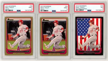 2012 Bowman #34 Mike Trout PSA Graded Lot (3) w/ Gold