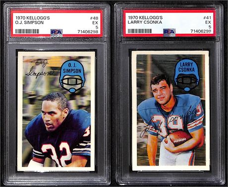 (2) 1970 Kellogg's HOF PSA 5 Football Lot O.J. Simpson / Larry Csonka