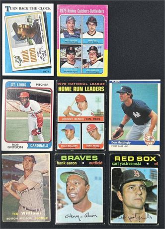 1957-89 Low Grade Baseball Lot (8) Williams TRIMMED, w/ Aaron, Carter RC