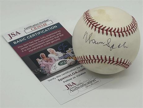 Warren Spahn Autographed Official National League Baseball JSA