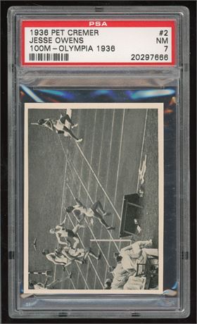 1936 Pet Cremer #2 Jesse Owens RC 100M Olympia 1936 PSA 7 NM
