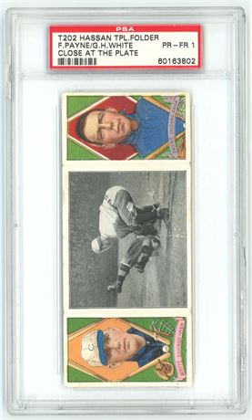 1912 T202 Hassan Triple Folders Payne/White Close At The Plate PSA 1