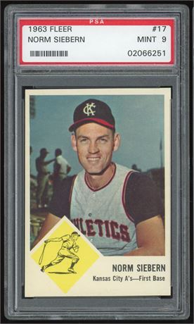 1963 Fleer #17 Norm Siebern PSA 9 MINT Only 1 Higher
