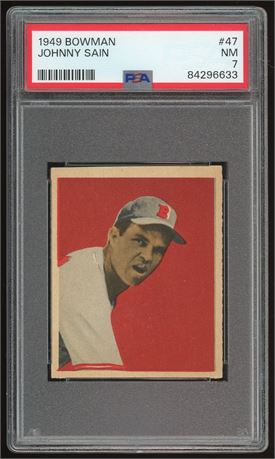1949 Bowman #47 Johnny Sain PSA 7 NM