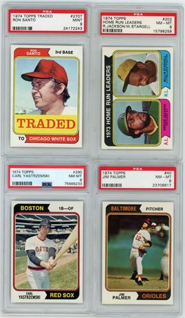 1974 Topps Baseball HOF PSA NMMT to MINT Graded Lot (4) w/ Palmer/Yaz/Santo