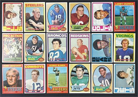 1970's Topps Football Card Star Lot (18) w/ Bradshaw and Staubach RC's VG Avg