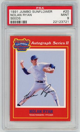 1991 Jumbo Sunflower Seeds #20 Nolan Ryan PSA 9 MINT