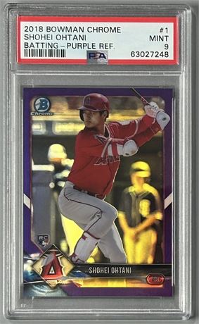 2018 Bowman Chrome #1 Shohei Ohtani RC Batting-Purple REF 210/250 PSA 9 MINT