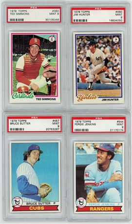 1979 Topps Baseball HOF PSA MINT Graded Lot (4) w/ Hunter/Simmons/Jenkins/Sutter
