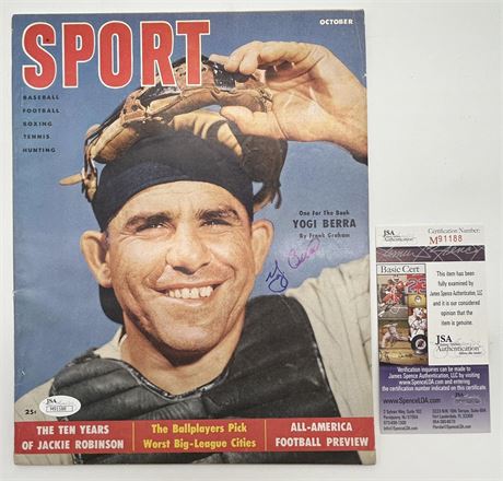 1955 October Sport Magazine Yogi Berra Autograph JSA