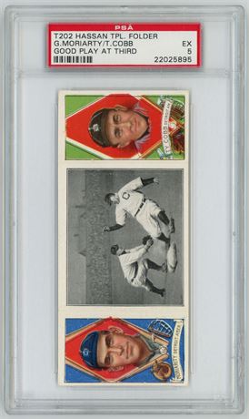1912 T202 Hassan Triple Folders Moriarty/Cobb Good Play At Third PSA 5 EX