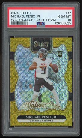 2024 Panini Select #17 Michael Penix Jr RC Watercolors Gold Prizm 1/10 PSA 10