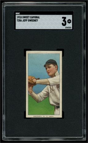 1909-1911 T206 Sweet Caporal Jeff Sweeney SGC 3 BEAUTY!