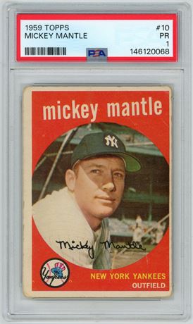 1959 Topps #10 Mickey Mantle PSA 1 POOR