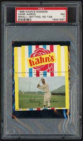 1968 Kahn's Wieners Hank Aaron Small-Batting, No Tab PSA 7 - Only 32 PSA Graded