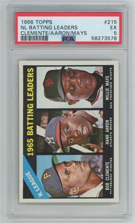 1966 Topps #215 N.L. Batting Leaders Clemente/Aaron/Mays PSA 5 EX