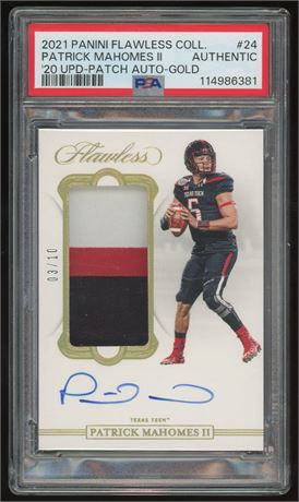 2021 Panini Flawless Coll #24 Patrick Mahomes Patch Auto Gold 3/10 PSA Authentic