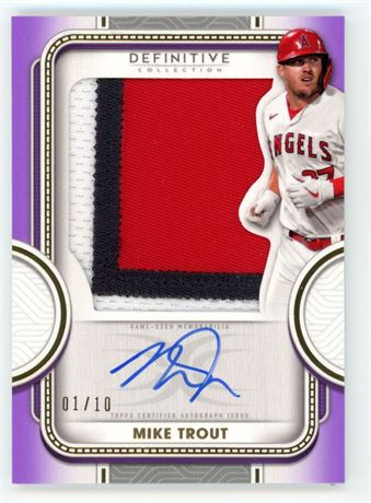 2022 Topps Definitive Collection Mike Trout Purple 1/10 3 Color Patch Auto