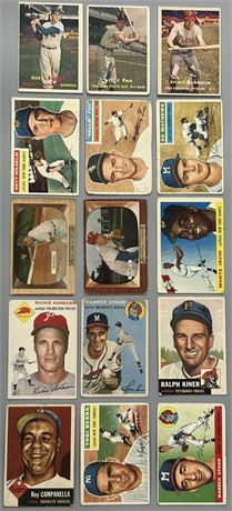 1953-57 Topps/Bowman HOF Low Grade Star Lot (15) w/ Campanella, Berra & Spahn ++