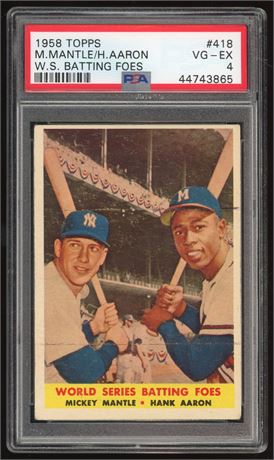1958 Topps #418 World Series Batting Foes Mantle/Aaron  PSA 4 VGEX