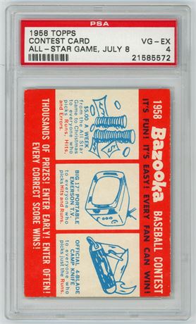 1958 Topps Contest Card All-Star Game, July 8 PSA 4 VGEX