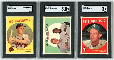 1959 Topps Baseball SGC Graded Lot (3) w/ Aparicio, Mays, and Mathews
