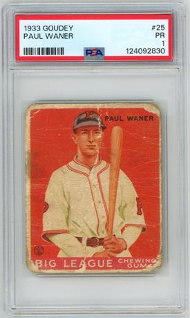1933 Goudey #25 Paul Waner RC PSA 1 POOR