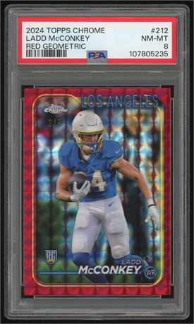 2024 Topps Chrome #212 Ladd McConkey RC Red Geometric 2/5 PSA 8 NMMT
