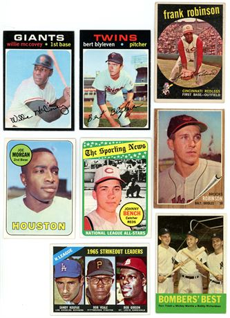 1959-1971 Topps Baseball Star/HOF Lot (8) w/ Mantle, Koufax, Bench EX AVG