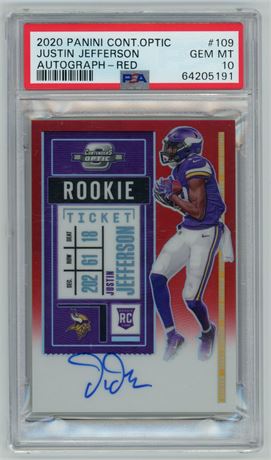 2020 Panini Contenders Optic #109 Justin Jefferson RC Auto Red 134/199 PSA 10