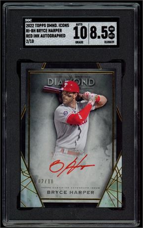 2022 Topps Diamond Icons Bryce Harper Red Ink Auto 02/10 SGC 8.5 Auto 10