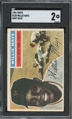 1956 Topps #130 Willie Mays Gray Back SGC 2 GOOD