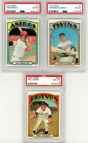 1972 Topps PSA 8 Graded Lot (3) w/ Killebrew, Niekro, and Morgan