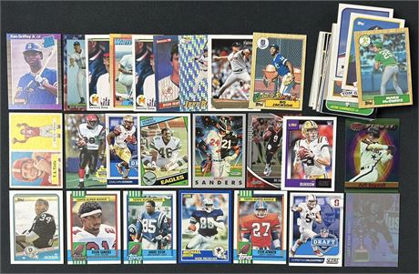 Mixed Sport Star and RC Lot (54) w/ YA Tittle, Bo Jackson, Irvin, Sanders