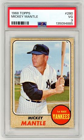 1968 Topps #280 Mickey Mantle PSA 3 VG