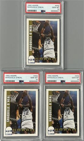 1992 Hoops Shaquille O’Neal RC PSA 10 Graded Lot (3)