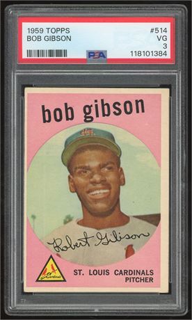 1959 Topps #514 Hi# Bob Gibson RC PSA 3 VG