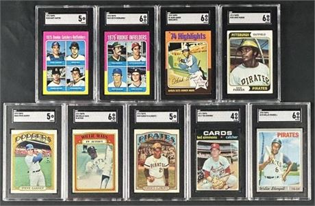 1970-75 Topps Baseball SGC Graded Lot (9) w/ Clemente, Mays, & Aaron