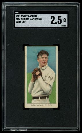 1909-1911 T206 Sweet Caporal Christy Mathewson Dark Cap SGC 2.5