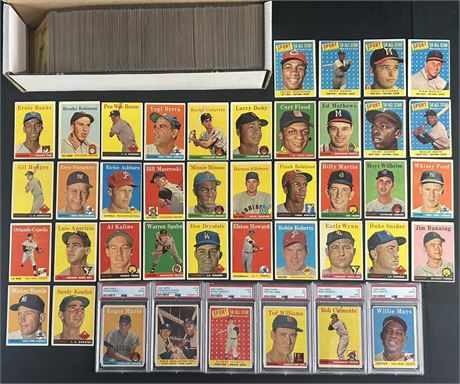 1958 Topps Baseball NEAR Complete Set (493/495) w/ 6 PSA Graded Stars VG AVG