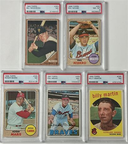 1959-1968 Topps PSA High Grade Star and HOF Lot (5) w/ Maris