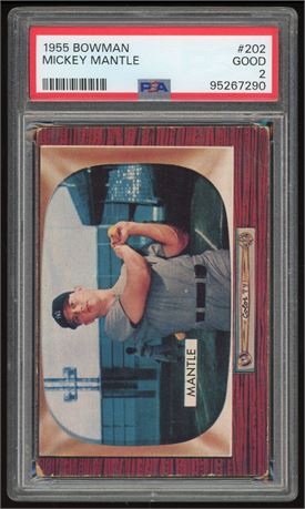 1955 Bowman #202 Mickey Mantle PSA 2 GOOD