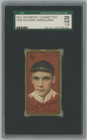 1911 T205 Piedmont Rube Marquard (HOF) SGC 1.5 FAIR