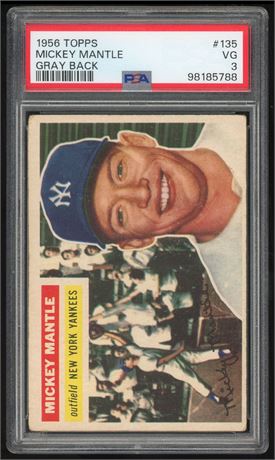 1956 Topps #135 Mickey Mantle Gray Back PSA 3 VG