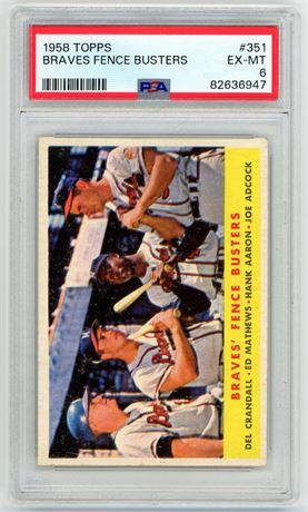1958 Topps #351 Braves Fence Busters PSA 6 EXMT