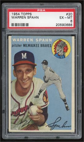 1954 Topps #20 Warren Spahn PSA 6 EXMT