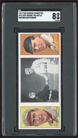 1912 T202 Hassan Triple Folder Bresnahan/McGraw Just Before the Battle SGC 8