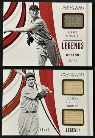 2019 Panini Immaculate Bobby Doerr Bat Relic 46/49 & Herb Pennock Jersey 15/25