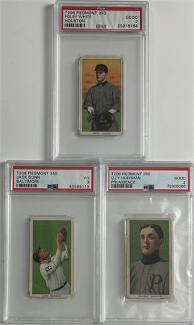 1909 T206 Piedmont 350 PSA Graded Lot (3) w/ Dunn, White, and Hoffman